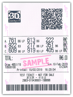 3D Jackpot Lucky Pick Sample Ticket