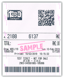 1+3D Jackpot Straight Bet Sample Ticket